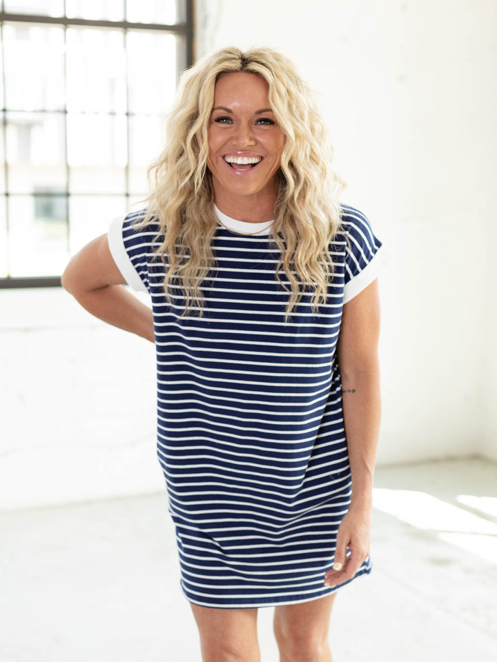 Contrast Trim Banded T-Shirt Dress