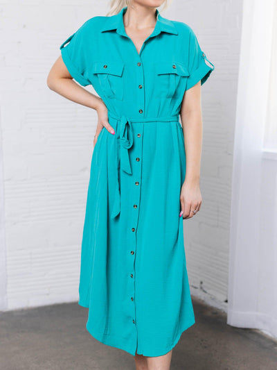 button pocket shirt dress
