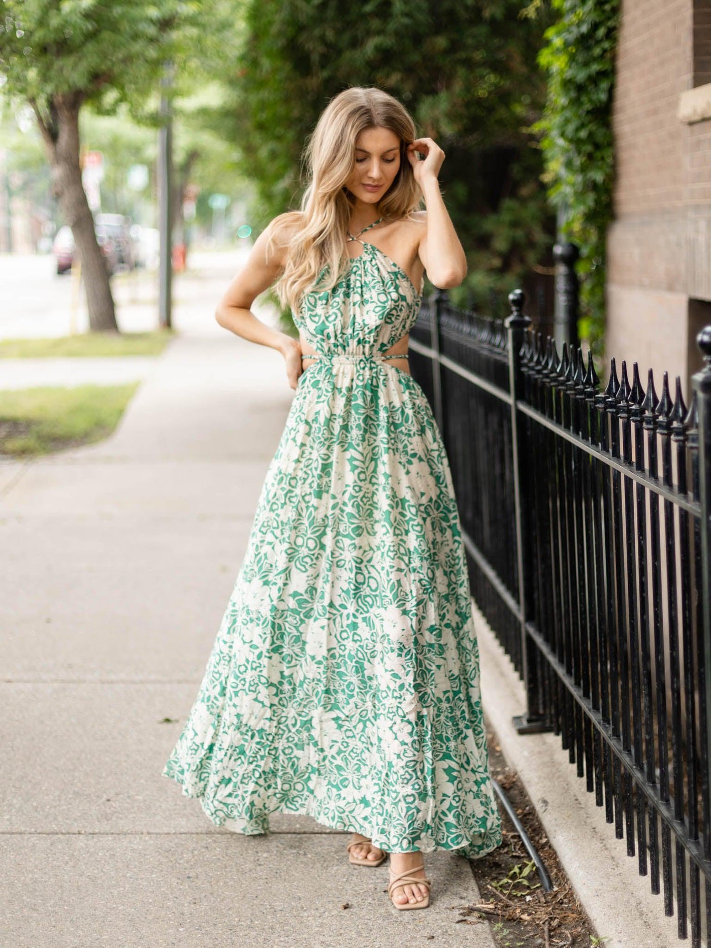 green floral maxi dress