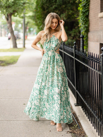 green floral maxi dress