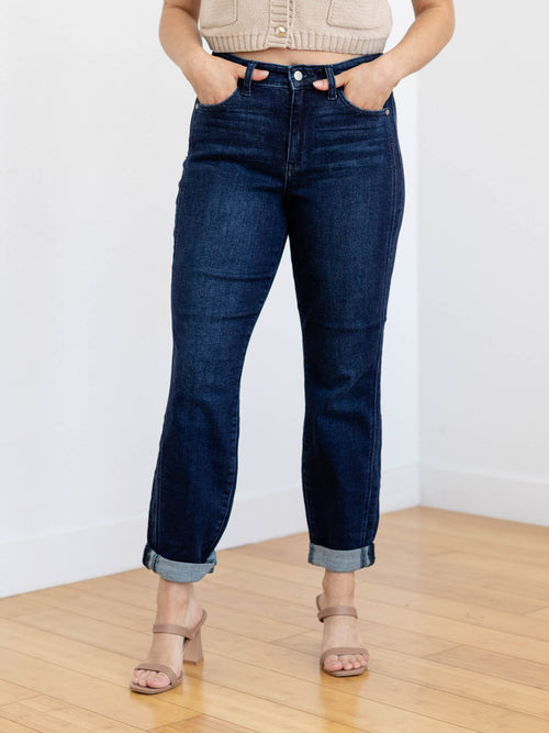 roll cuff boyfriend denim