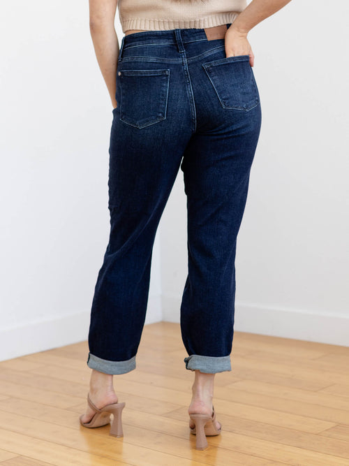 roll cuff boyfriend denim