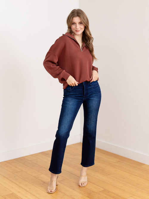 WARM CINNAMON HALF ZIP SWEATSHIRT
