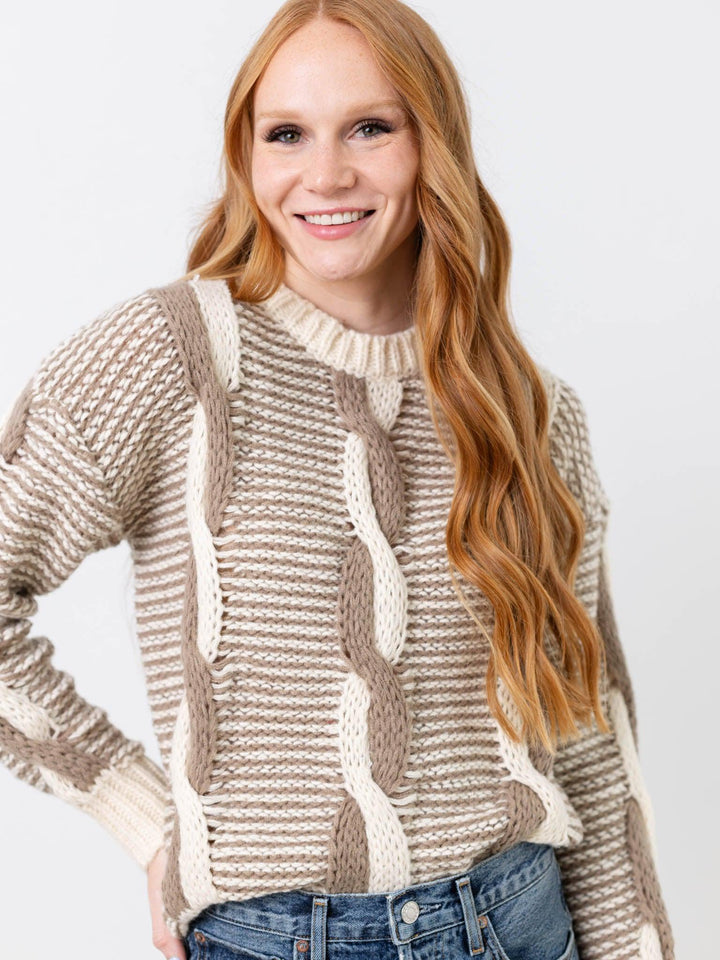 neutral knit detail sweater