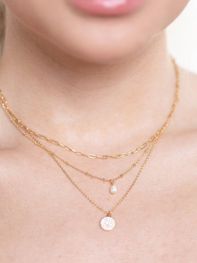 layered pearl and cz stone necklace