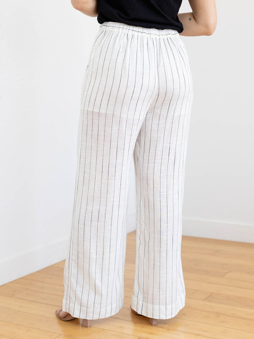 linen cream and stripe wide leg pants