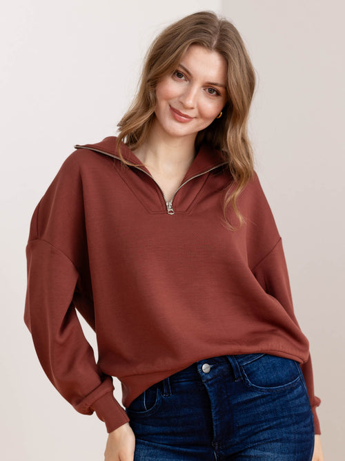 WARM CINNAMON HALF ZIP SWEATSHIRT