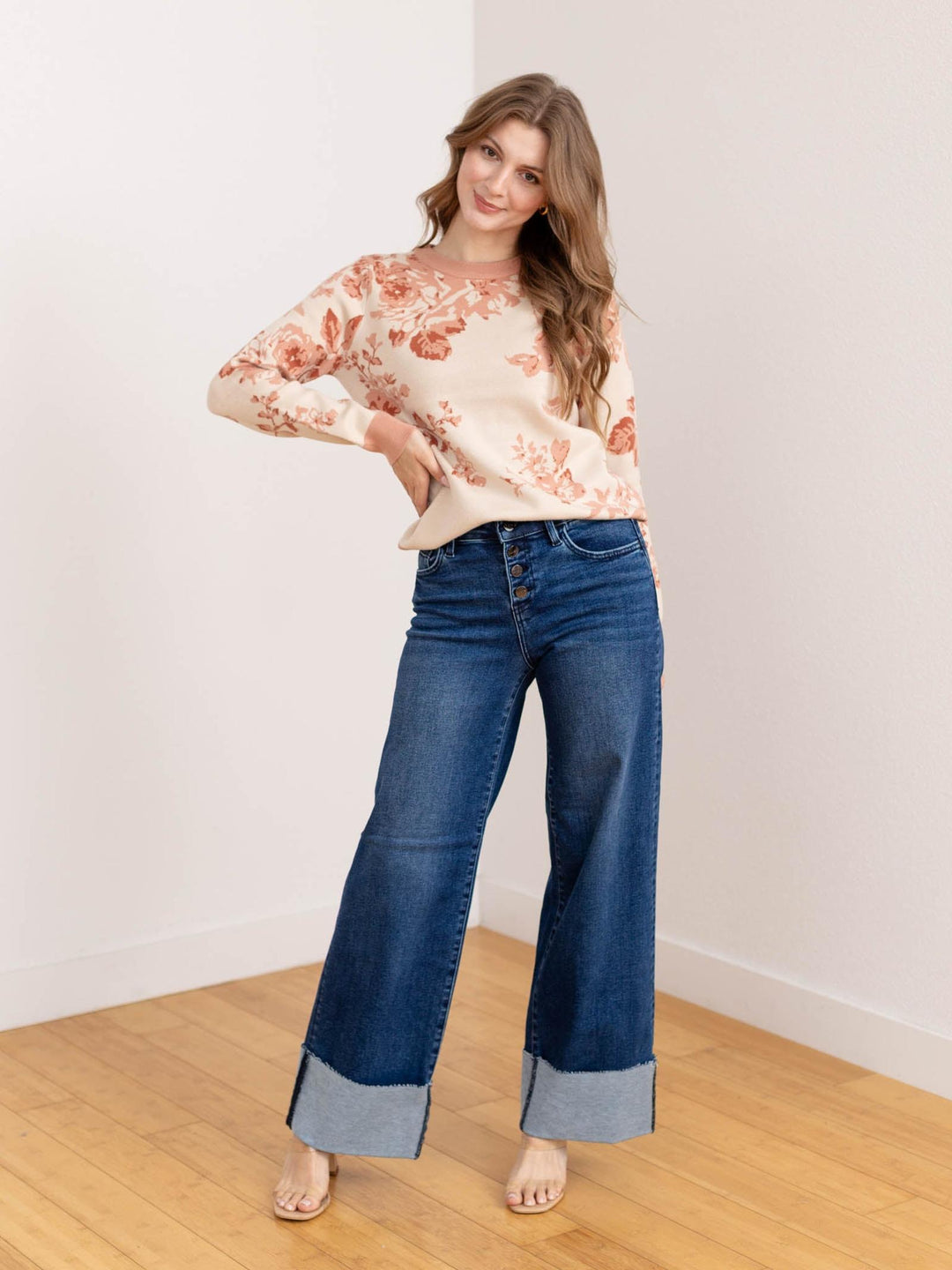 floral crew neck sweater