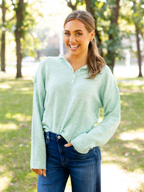 light mint colored henley sweater