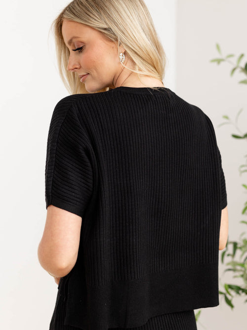 black ribbed boxy sweater top