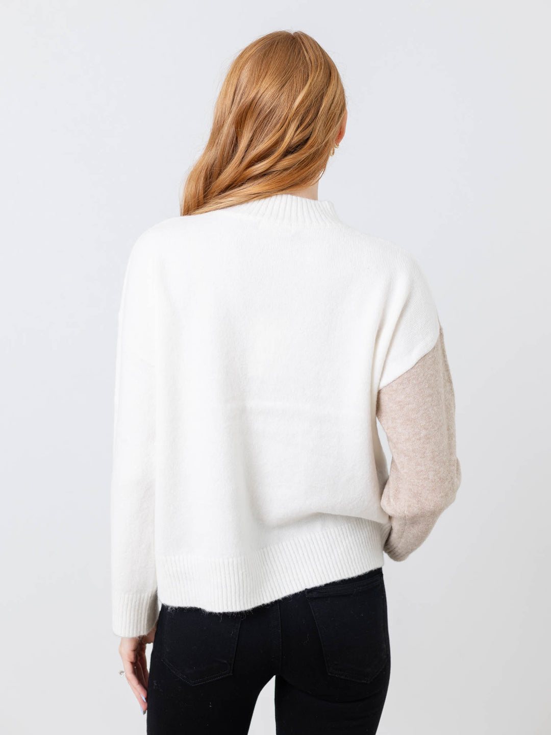 neutral color blocked sweater