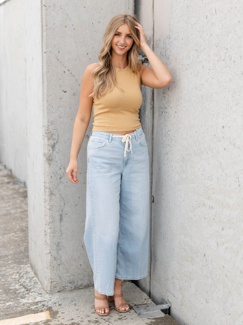 mustard colored fitted tank top