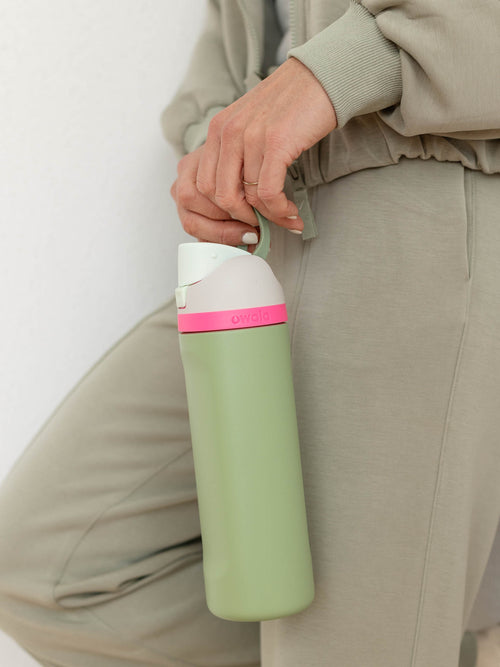 light green and hot pink water bottle