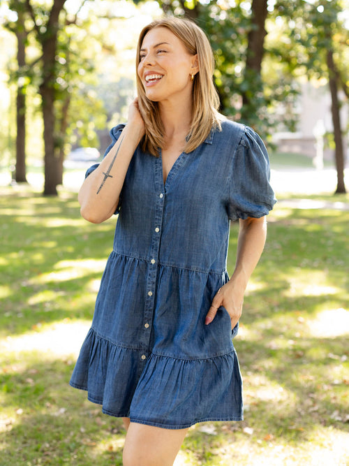 washed tiered denim dress