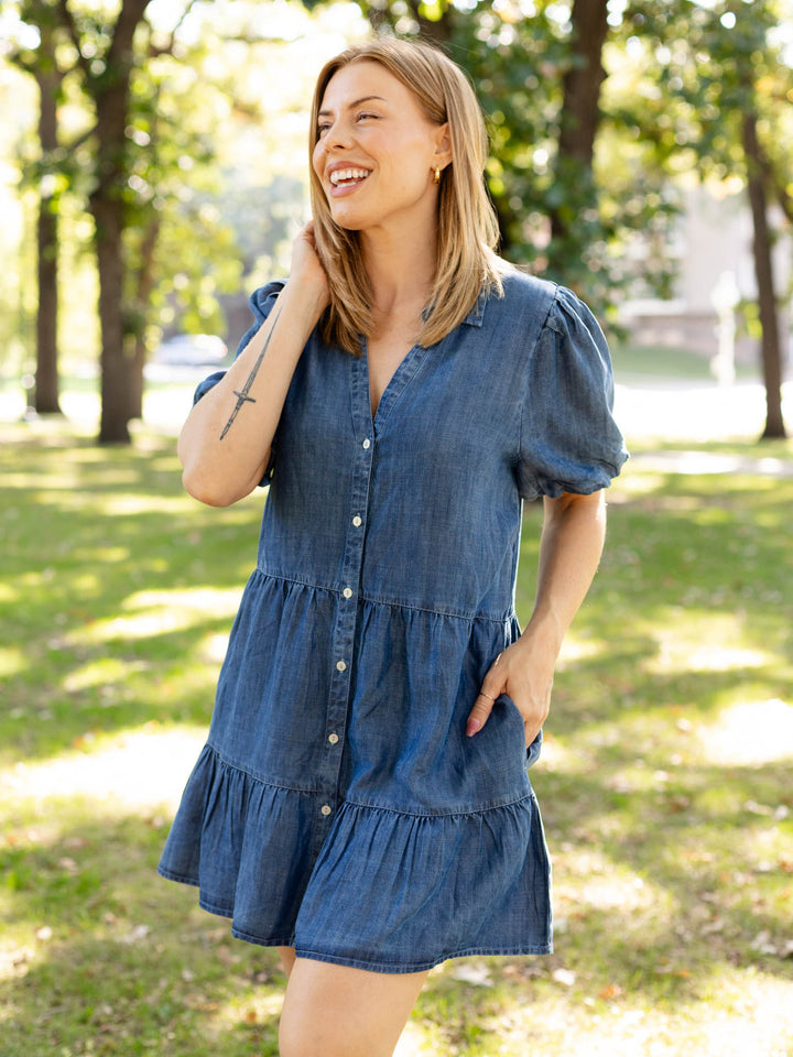 washed tiered denim dress