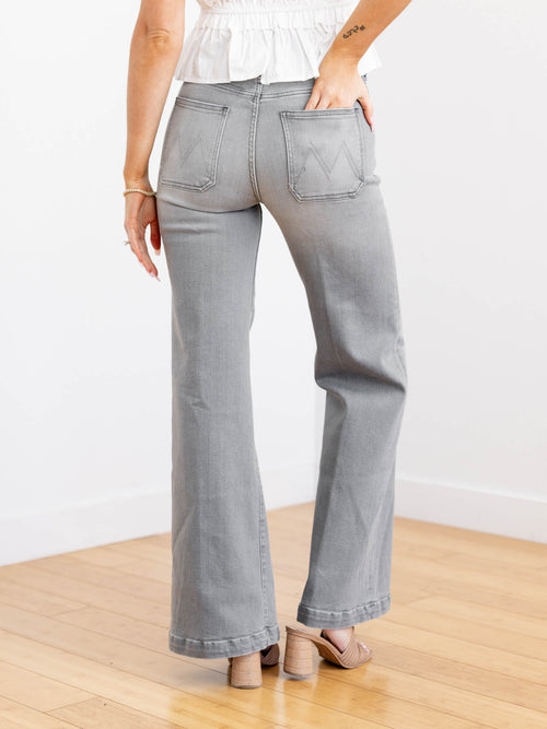 washed grey full length wide leg denim