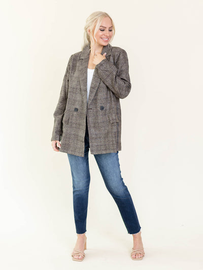 brown plaid oversized blazer