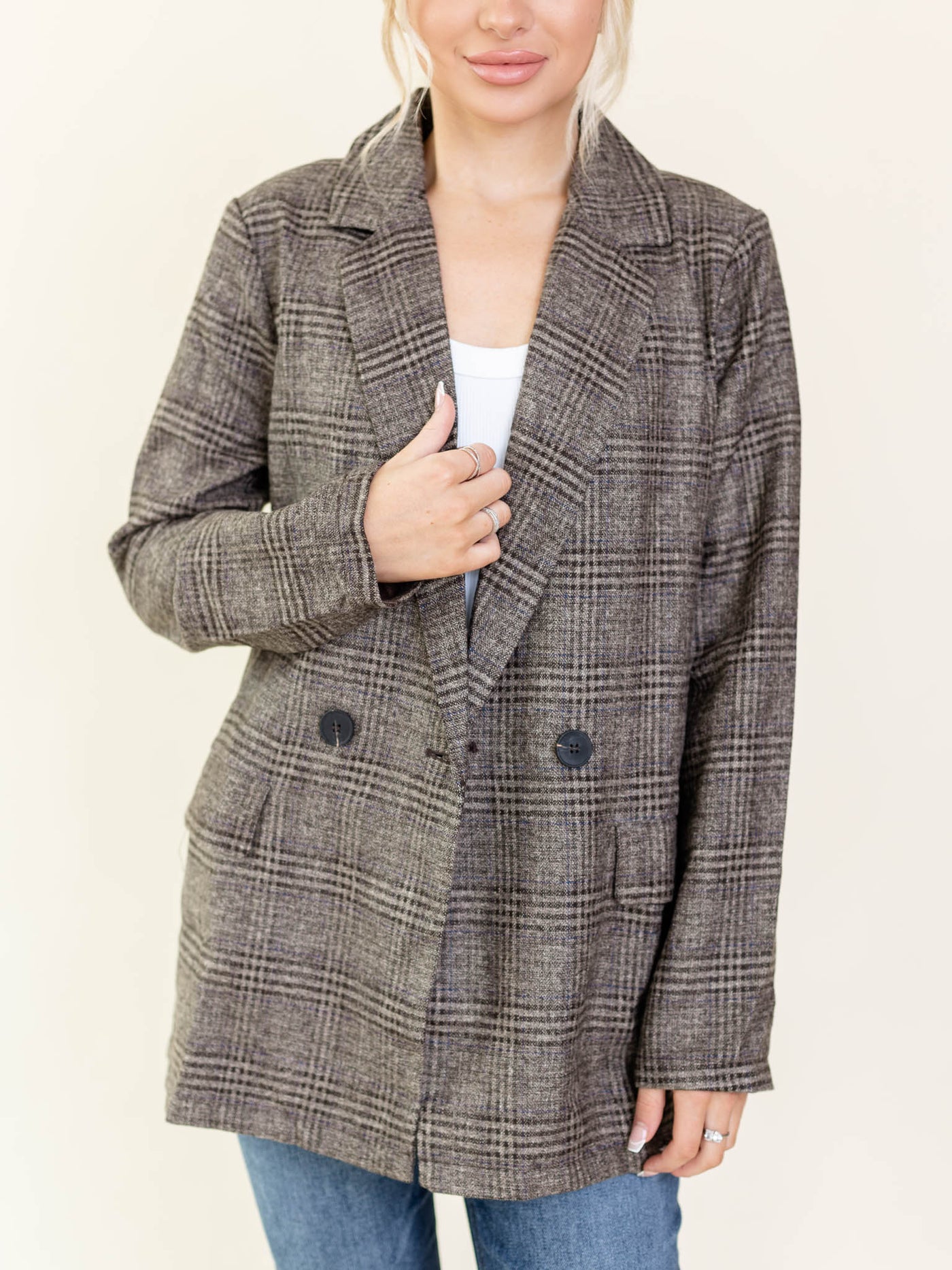 oversized plaid brown tan blazer
