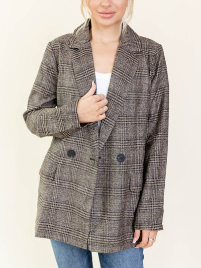 oversized plaid brown tan blazer