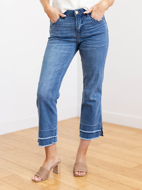 frayed cropped double hem denim