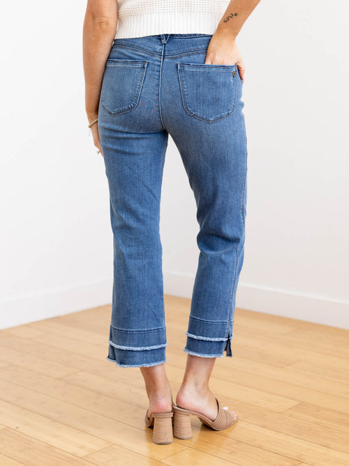 frayed cropped double hem denim