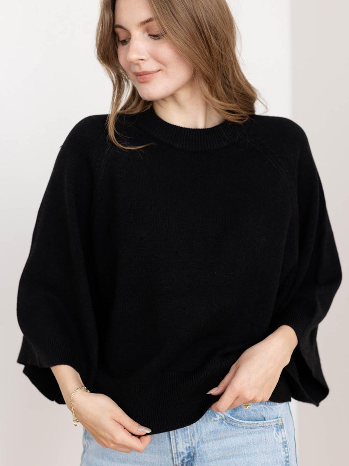 black wide sleeve boxy sweater