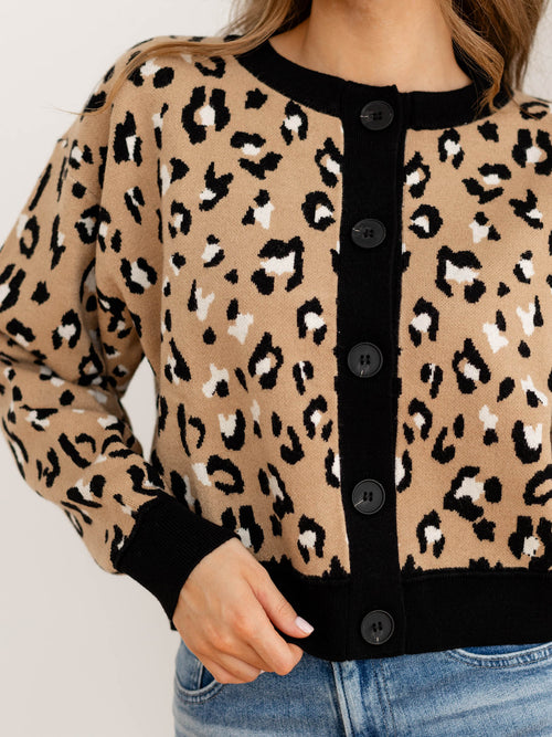 leopard print boxy button up cardigan