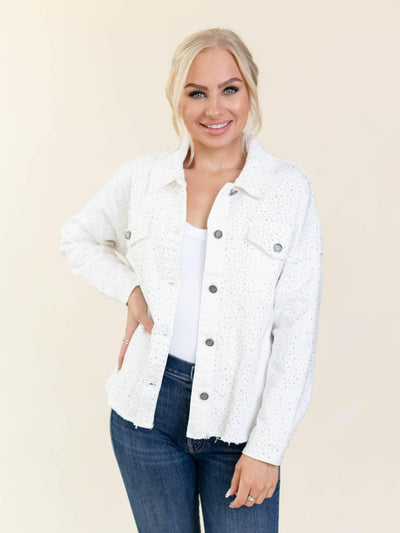 studded white denim jacket