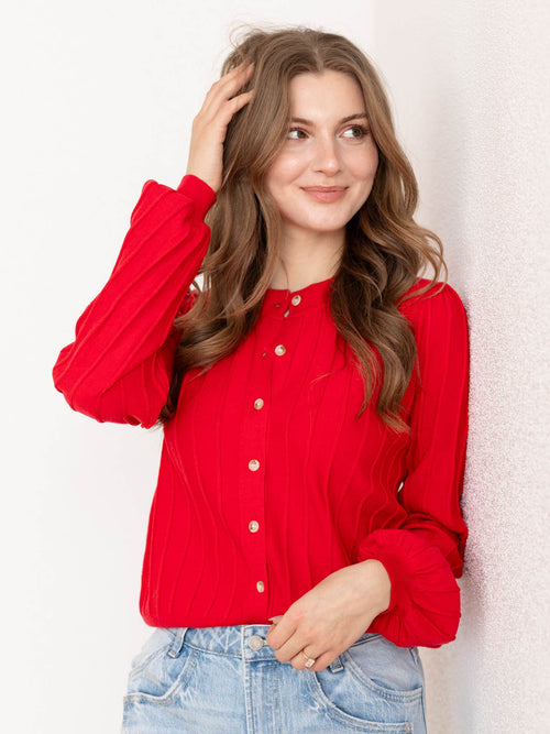 ribbed red button up cardigan