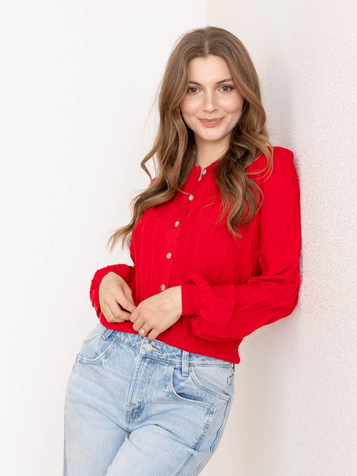 ribbed red button up cardigan
