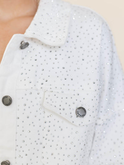 rhinestone white denim jacket