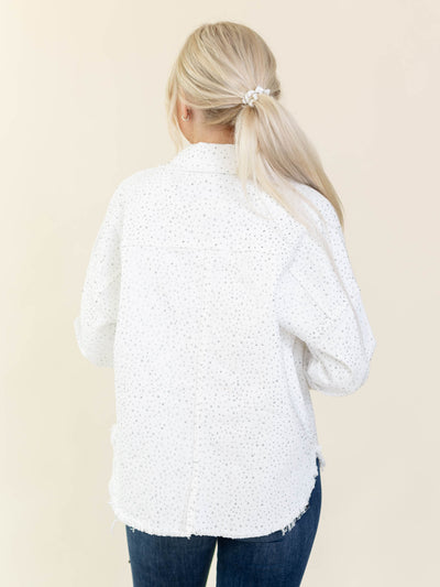 studded long denim jacket