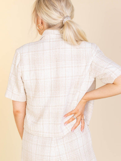 neutral tweed blazer
