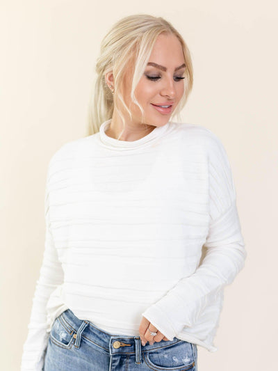 Mystree Textured Mock Neck Sweater Top