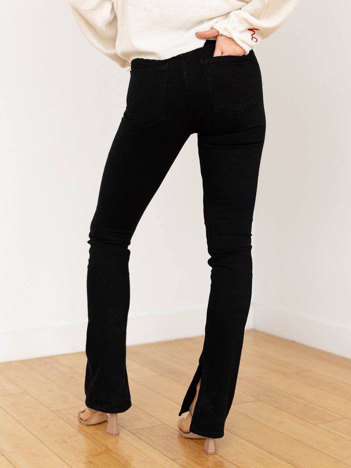 slim fitting high rise black denim