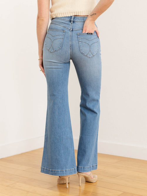 flared medium wash vintage denim