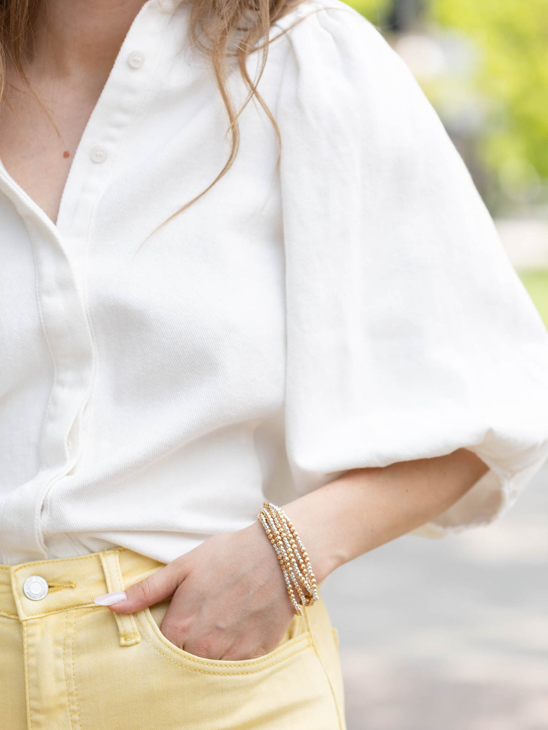 silver and gold beaded bracelet