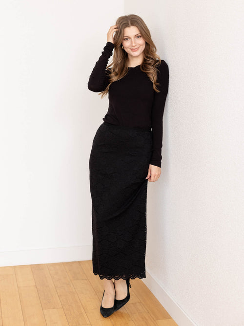 black lace midi skirt