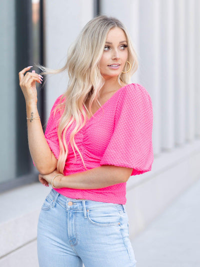 bright pink textured shirt