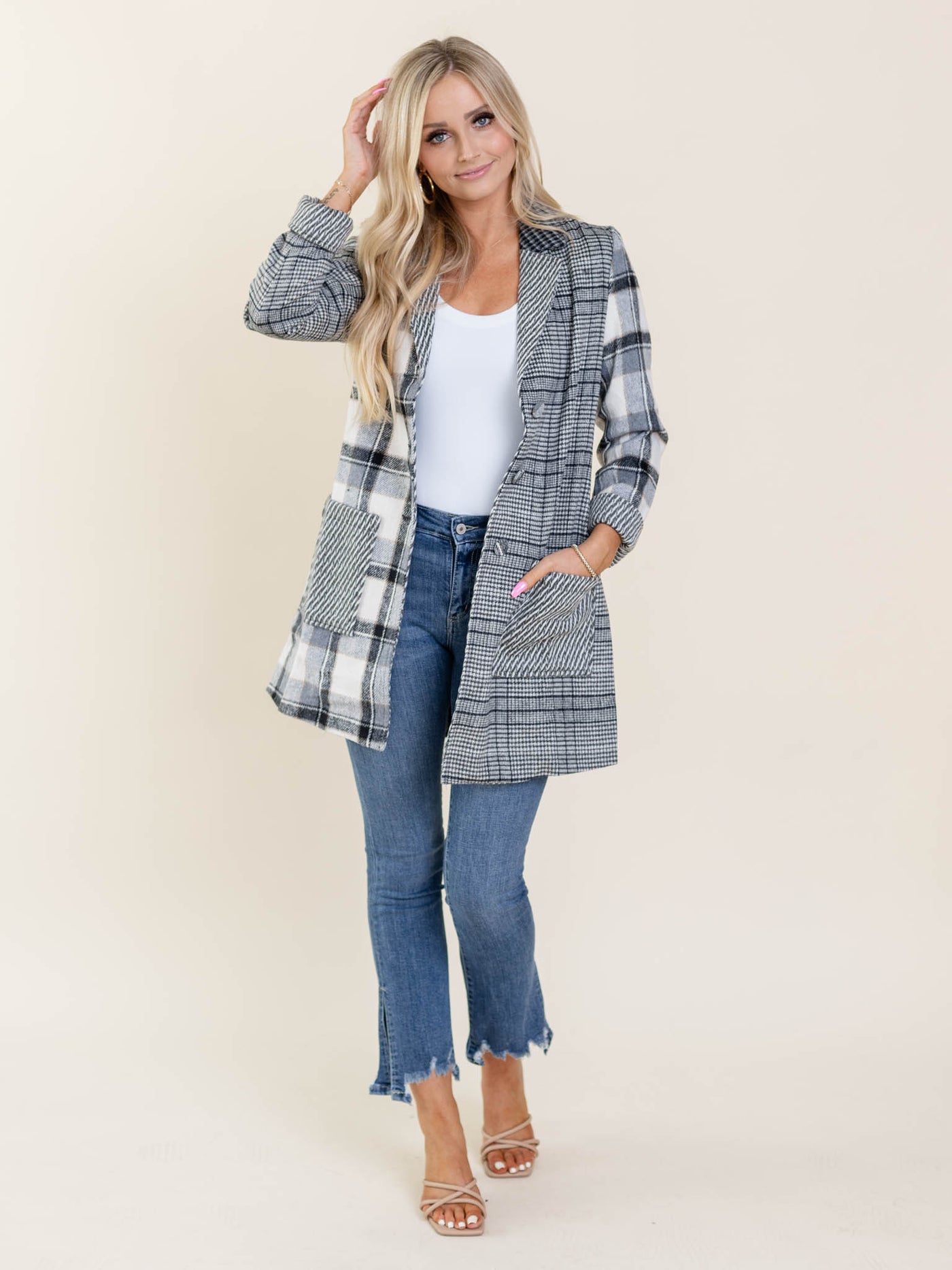 mixed plaid jacket