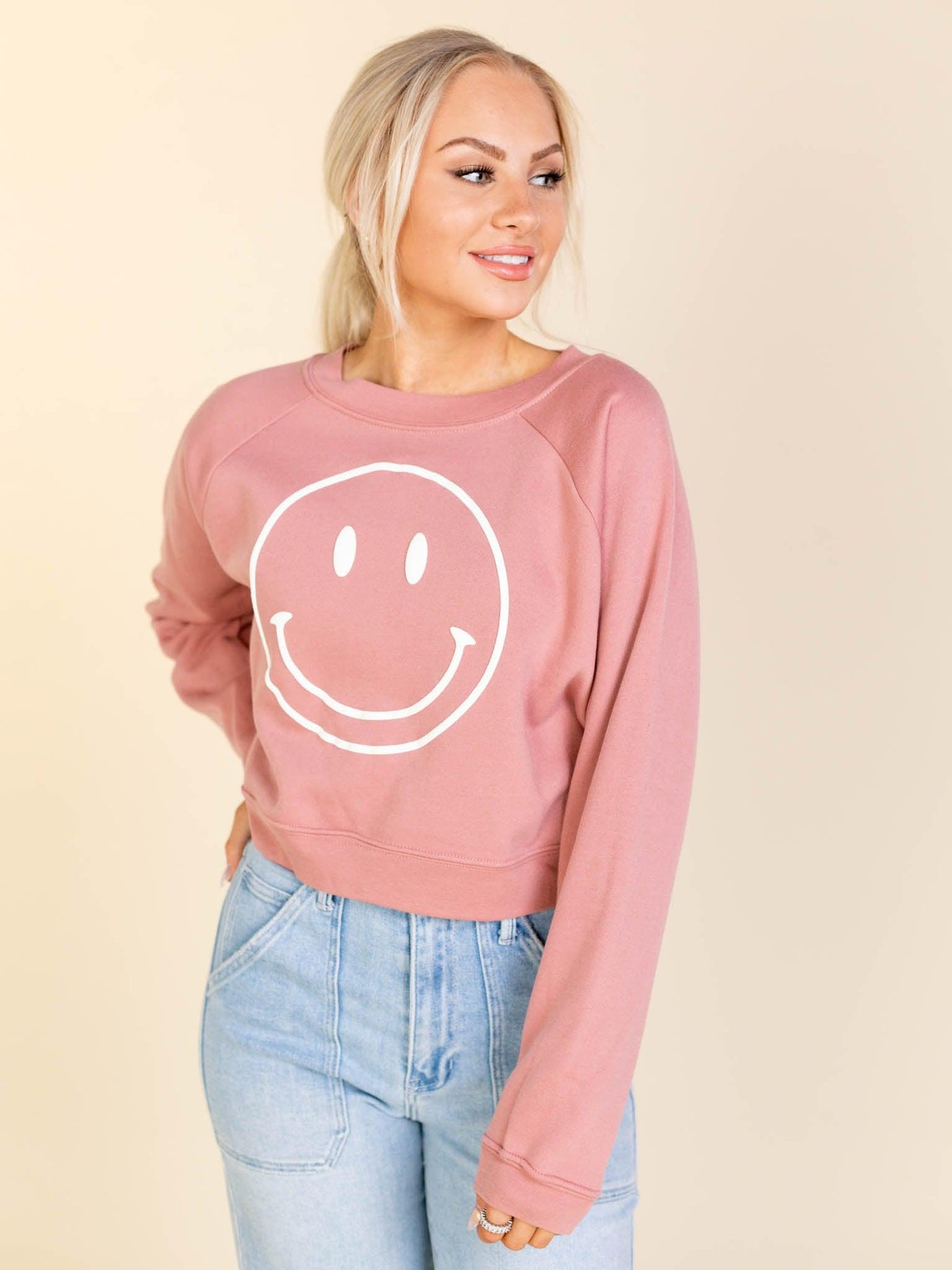 smiley face graphic sweatshirt