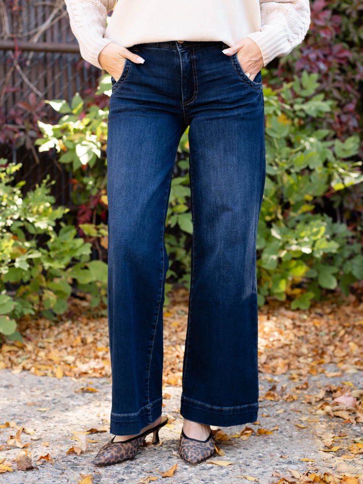 dark wash wide leg denim