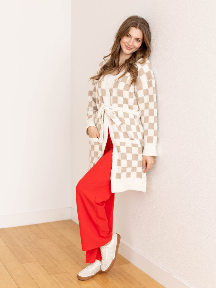 neutral checkered robe