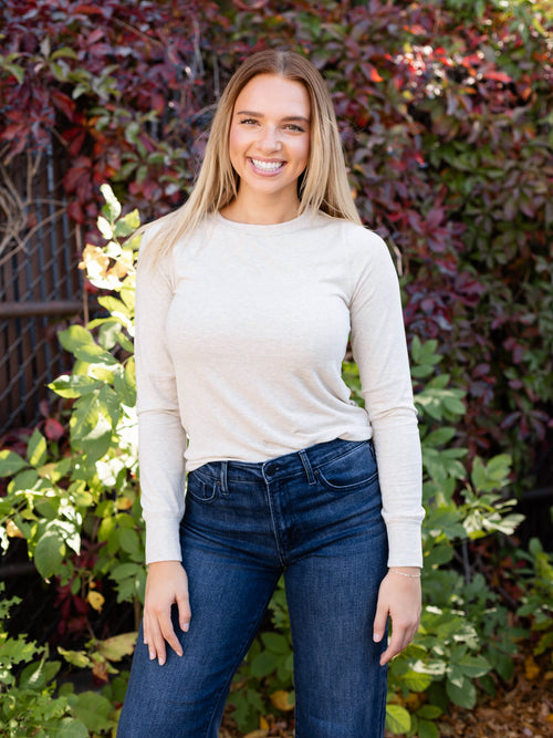 heather neutral ribbed long sleeve top