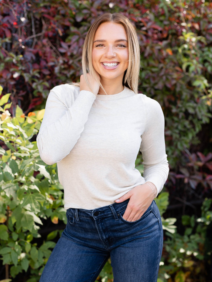 heather neutral ribbed long sleeve top