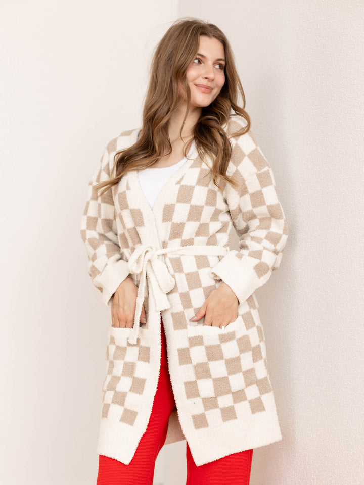 neutral checkered robe