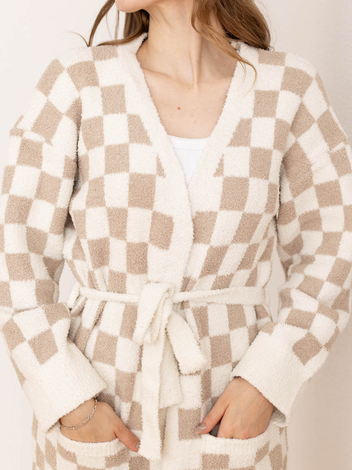 neutral checkered robe