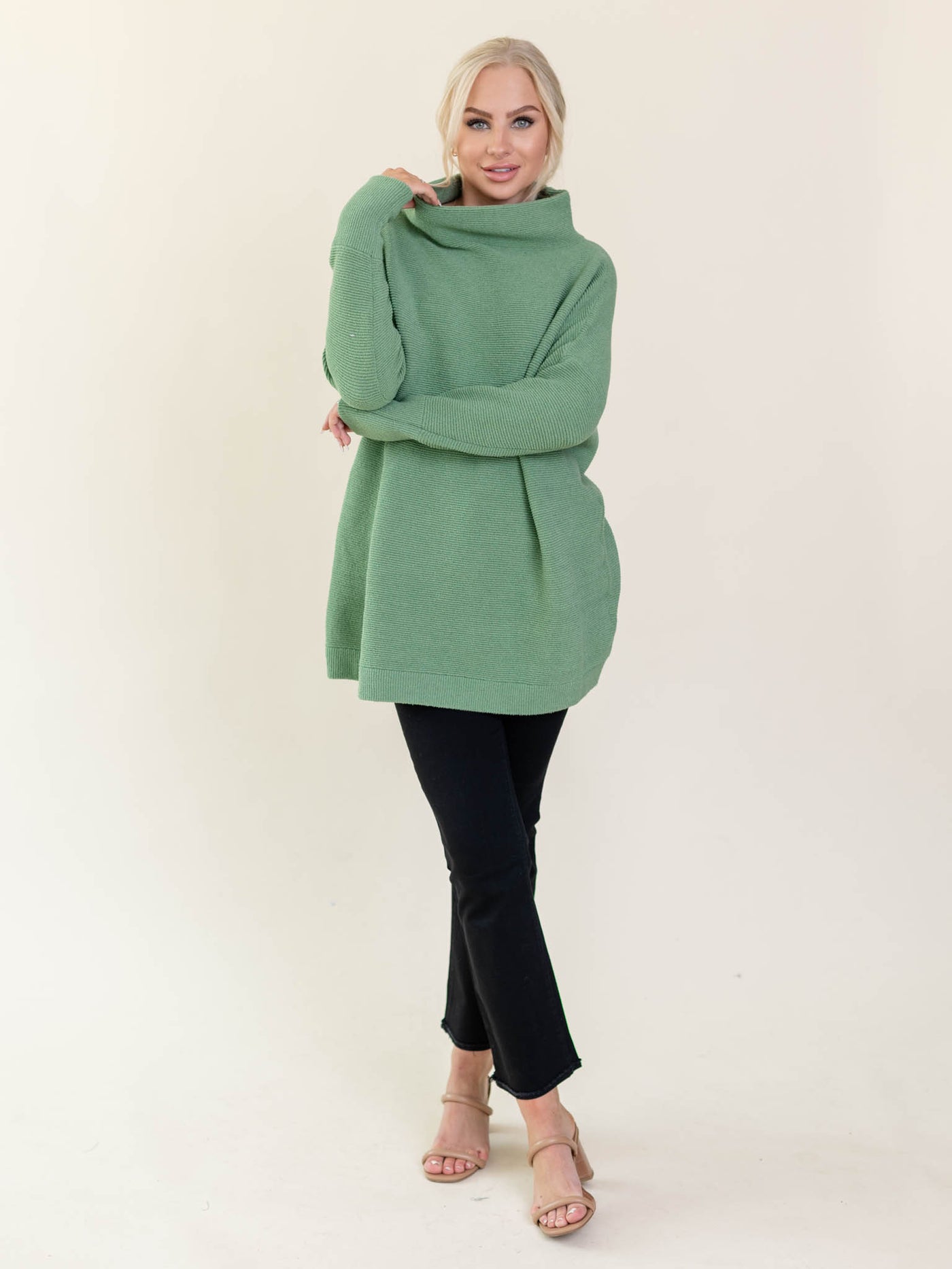 green slouchy sweater