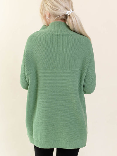 textured mock neck green tunic sweater