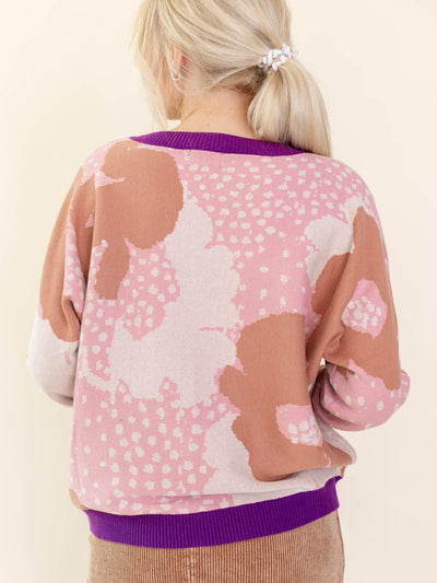 retro pink tan purple sweater
